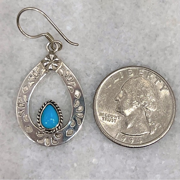 Arizona Sleeping Beauty Turquoise Teardrop Sterling Silver Dangle Earrings - Picture 9 of 9